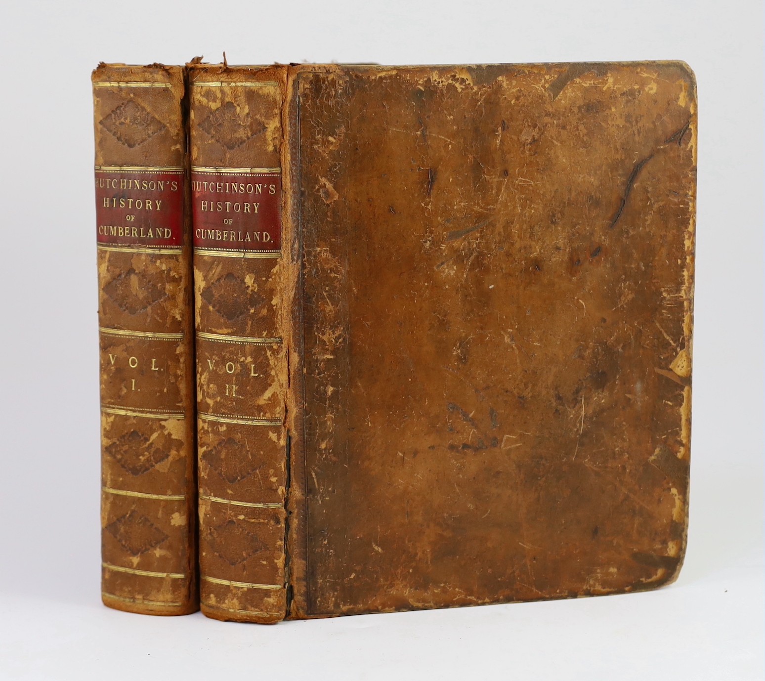 CUMBERLAND - Hutchinson, William - The History of the County of Cumberland and some Places Adjacent, 2 vols, 4to, calf, with frontis, 2 engraved titles, 50 plates and 2 folding maps, boards scuffed, gutters strengthened